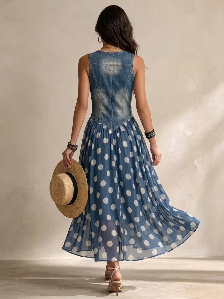 Sandra · Vestido midi de gasa con lunares