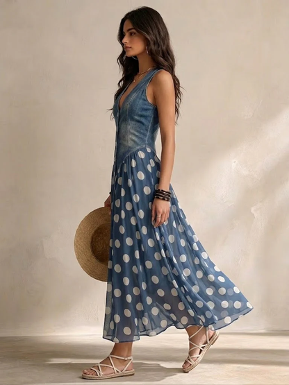 Sandra · Vestido midi de gasa con lunares