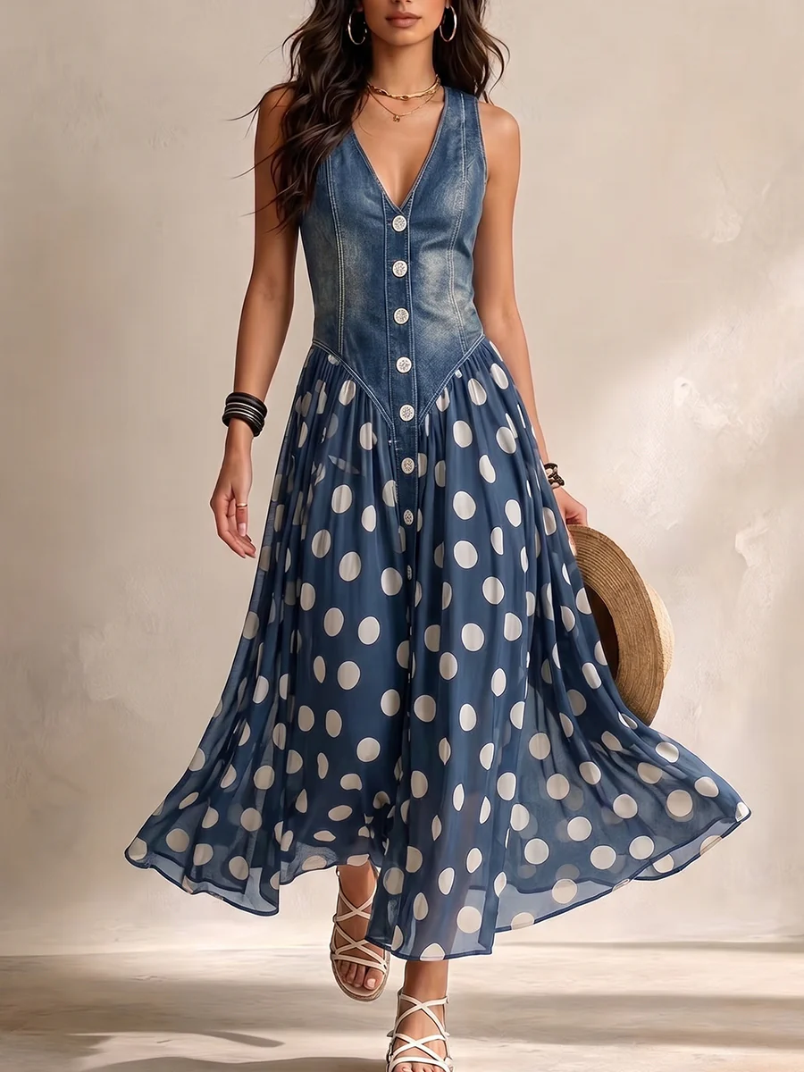 Sandra · Vestido midi de gasa con lunares
