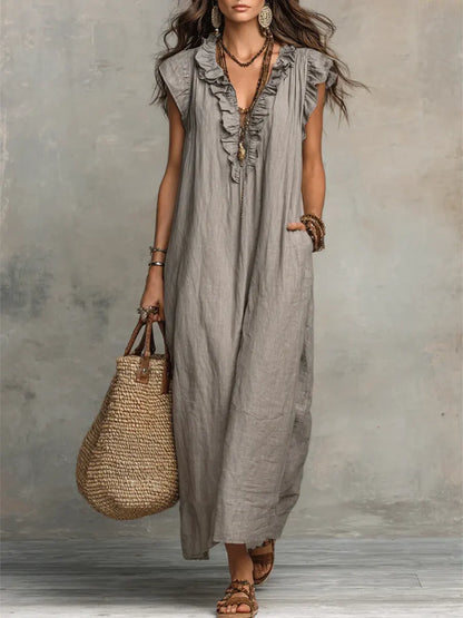 Violeta | Vestido Largo Bohemio de Lino